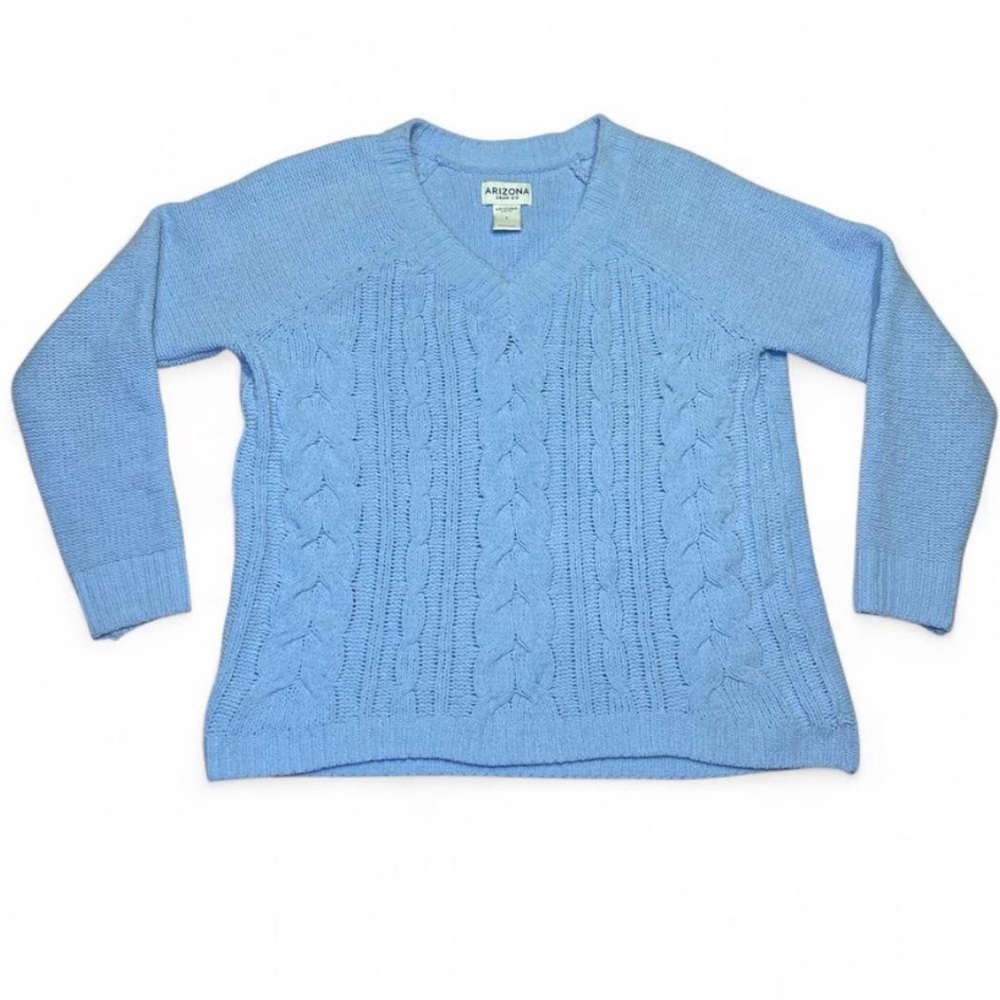 Arizona Jean Company Women's Sky Blue V-Neck Cable Knit Sweater